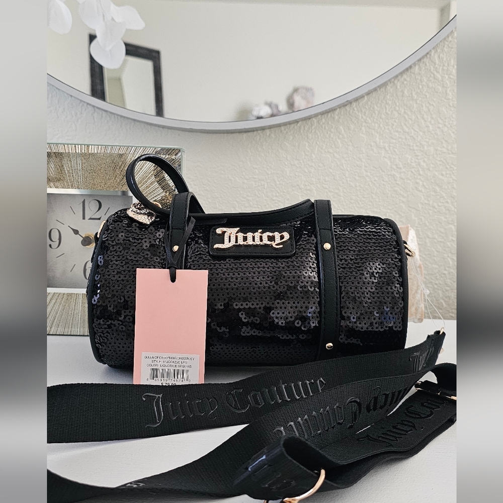 NWT Juicy Couture Black Sequin Queen of Everything Barrel Bag